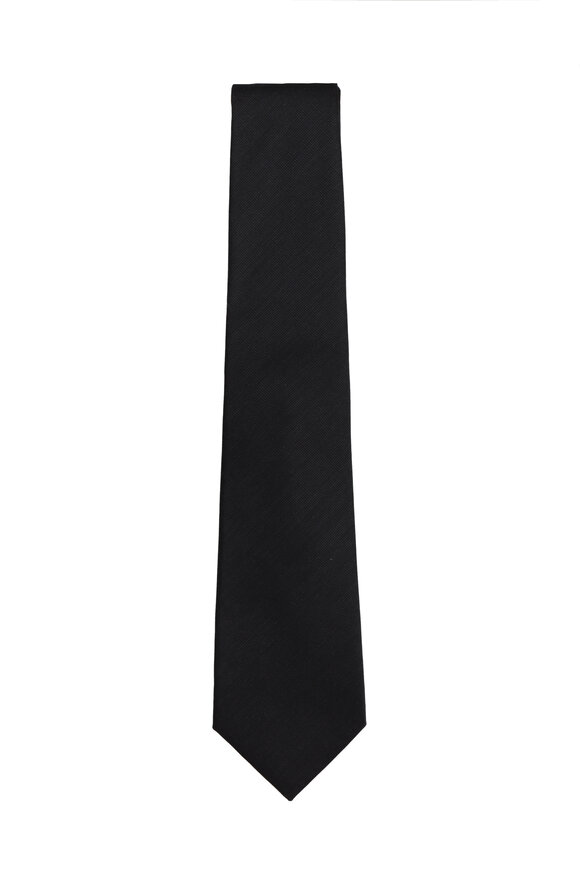 Kiton Solid Black Silk Necktie
