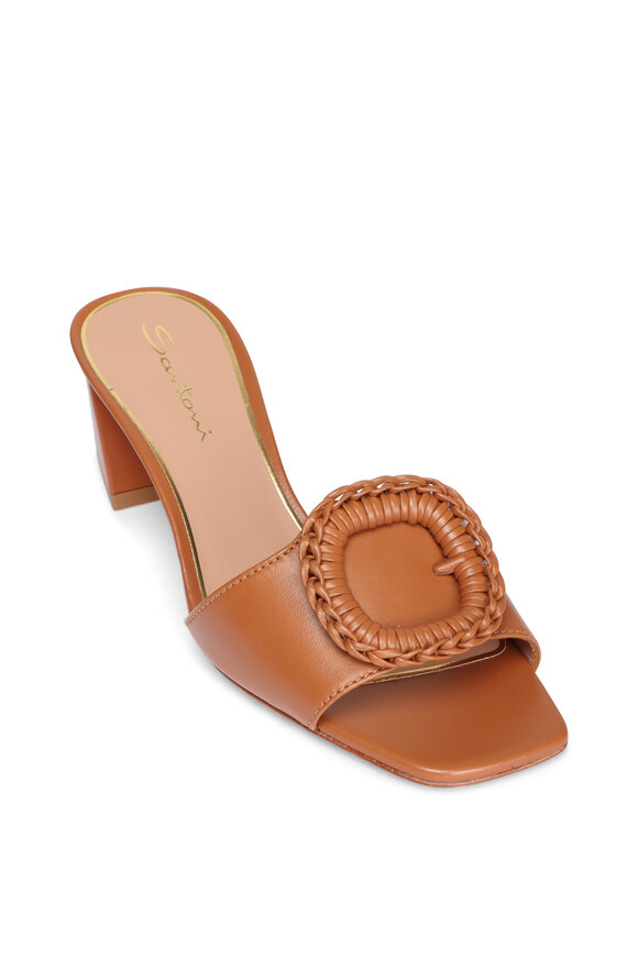 Santoni Corolle Brown Leather Buckle Mule, 50mm - view 1
