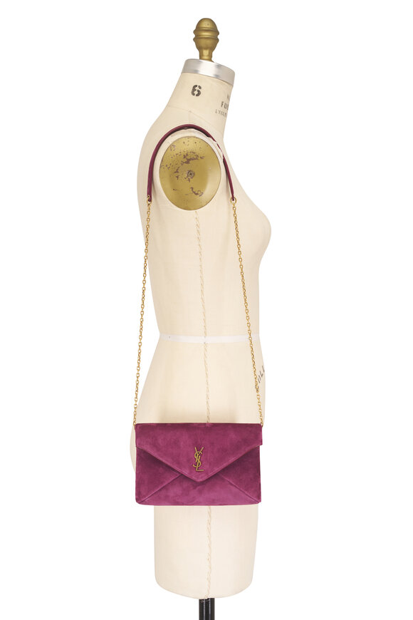 Saint Laurent Small Cassandre Deep Fuchsia Suede Chain Pouch - view 7