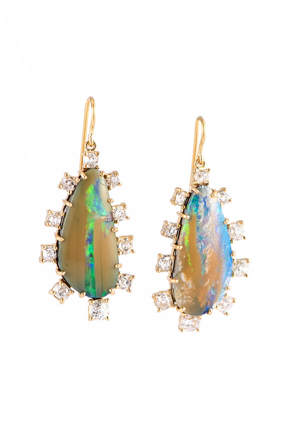 Sylva & Cie 18k Yellow Gold Australian Opal & Diamond Earring - view 1