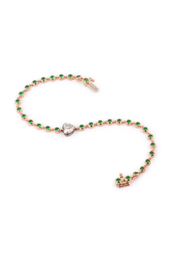 Sylva & Cie 14k Yellow Gold Tsavorite Diamond Heart Bracelet