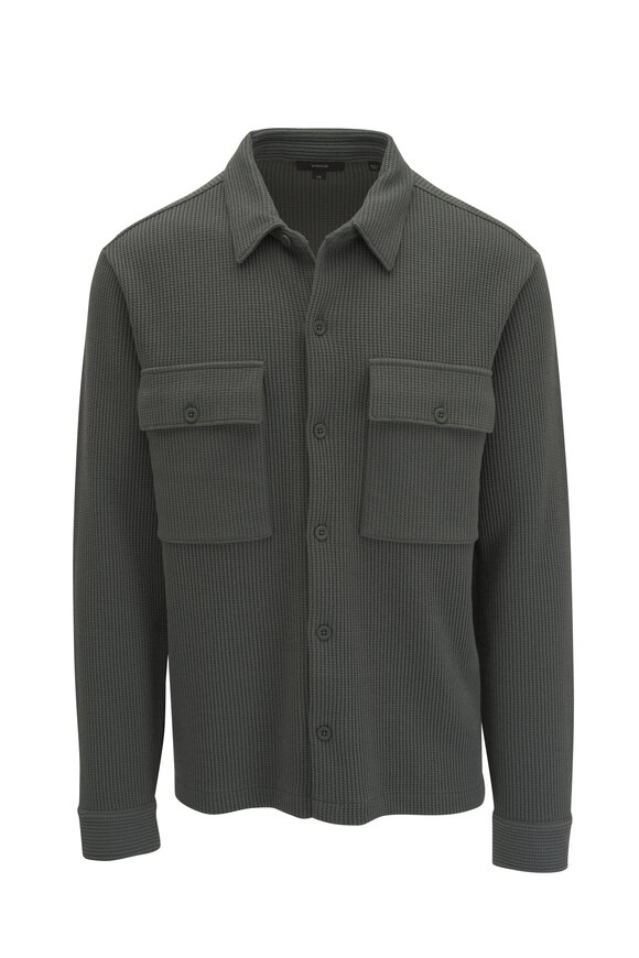 Vince Petrol Green Chunky Waffle Shirt Jacket