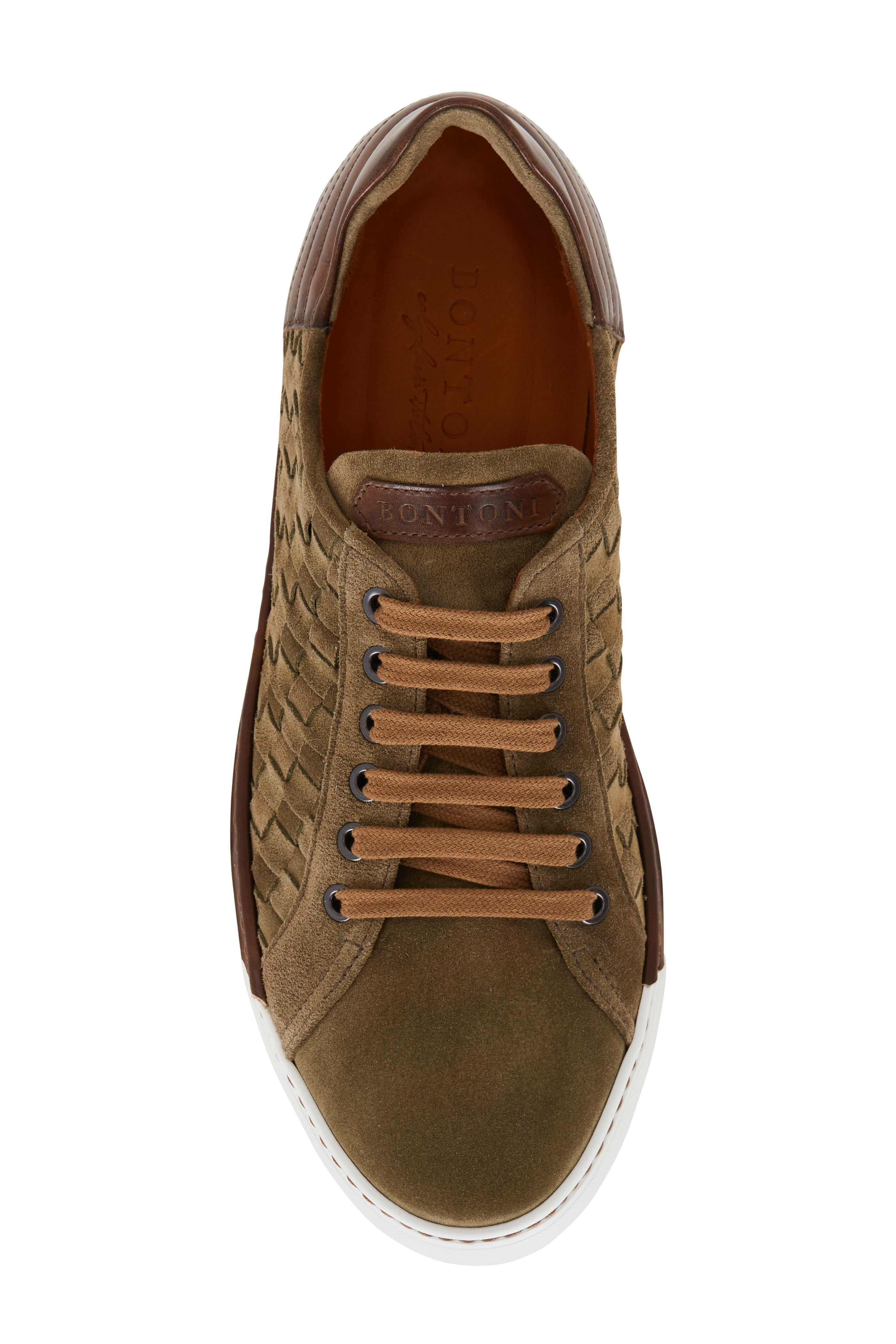 Brown Woven Leather Low Top Sneakers for Men by