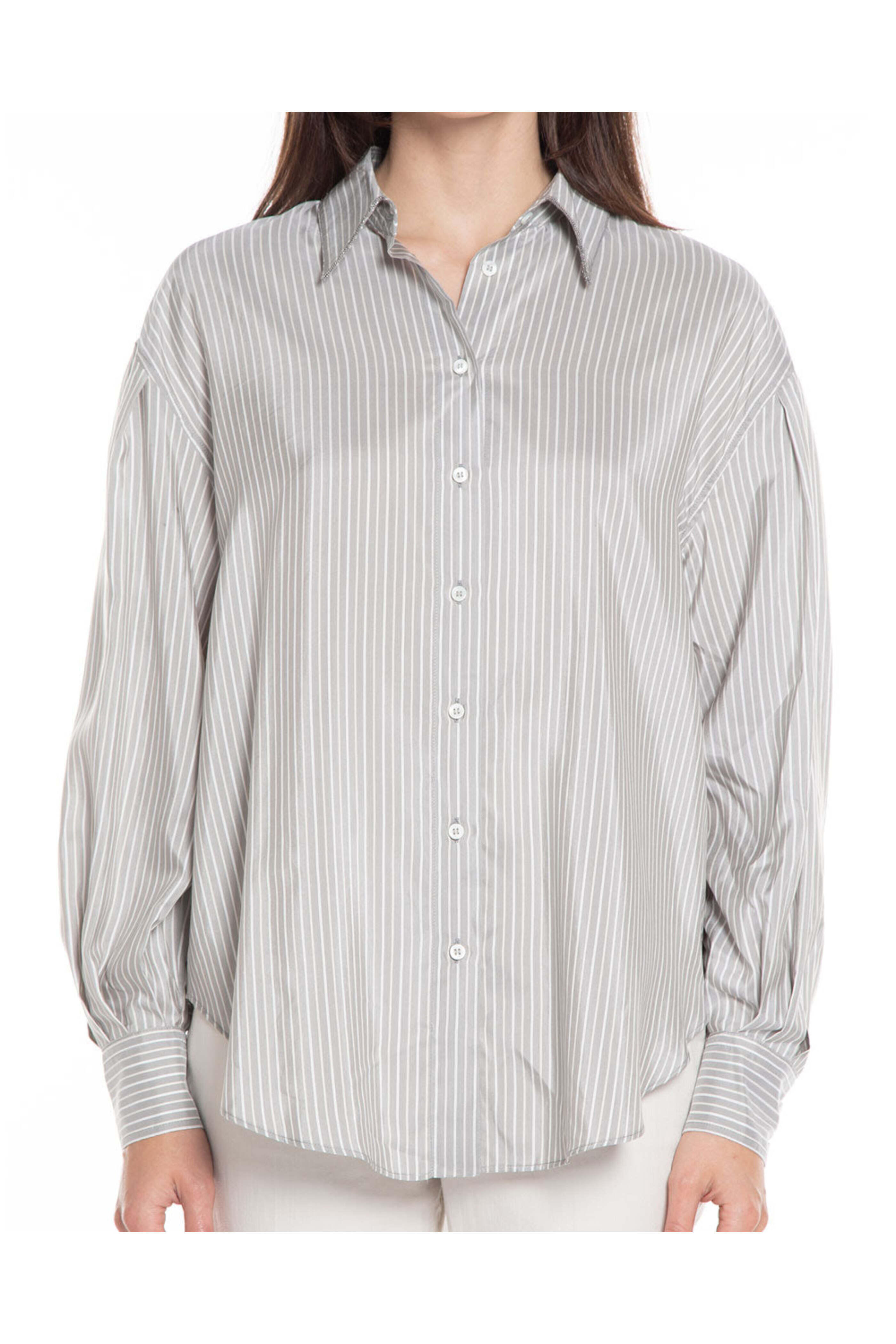 Brunello Cucinelli - Dove Striped Silk Exaggerated Sleeve Shirt