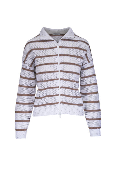 Brunello Cucinelli - White Linen & Silk Paillette Crop Snap