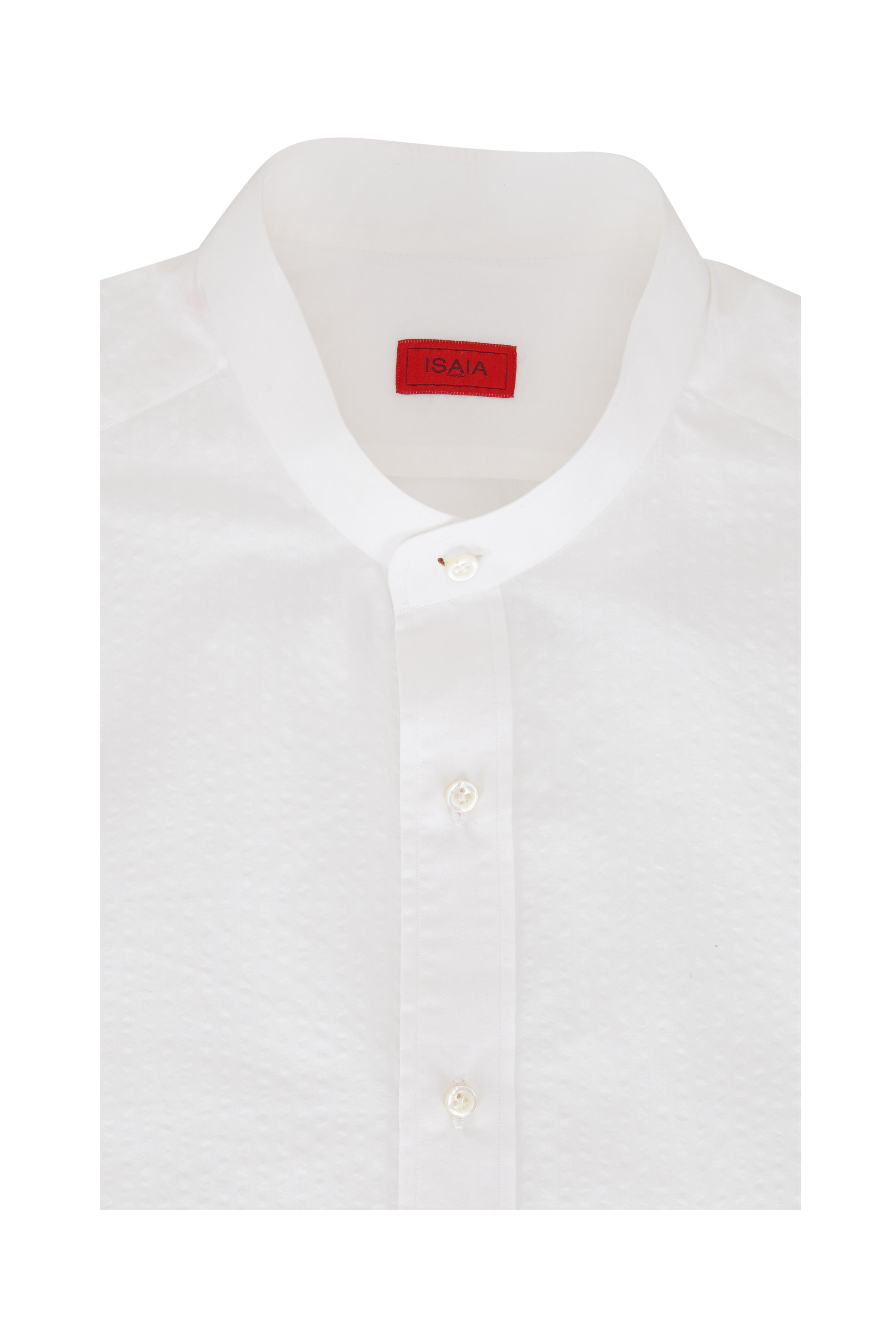 Isaia - White Seersucker Banded Collar Sport Shirt