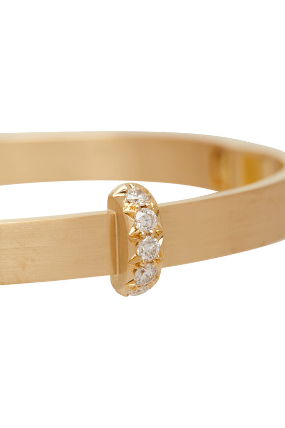 Caroline Ellen - 18K Yellow Gold Single Row Diamond Flat Bangle