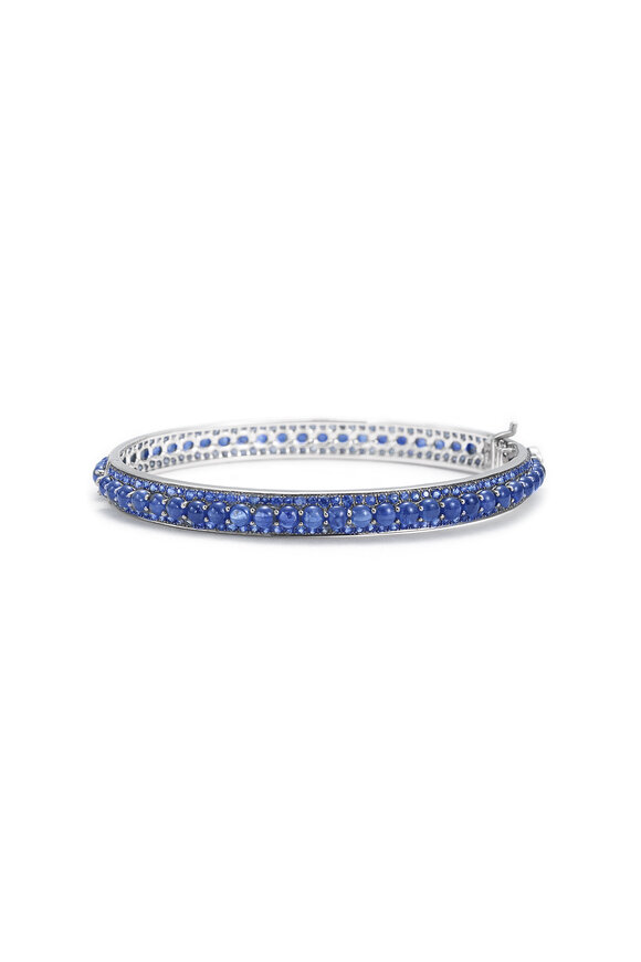 Nam Cho 18k White Gold Blue Sapphire Diamond Lock Bangle