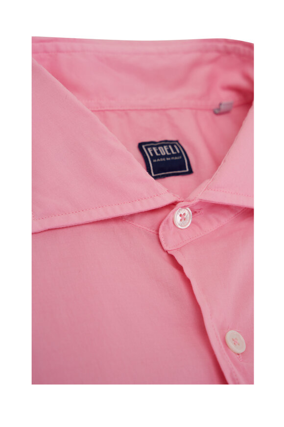 Fedeli - Solid Pink Woven Sport Shirt