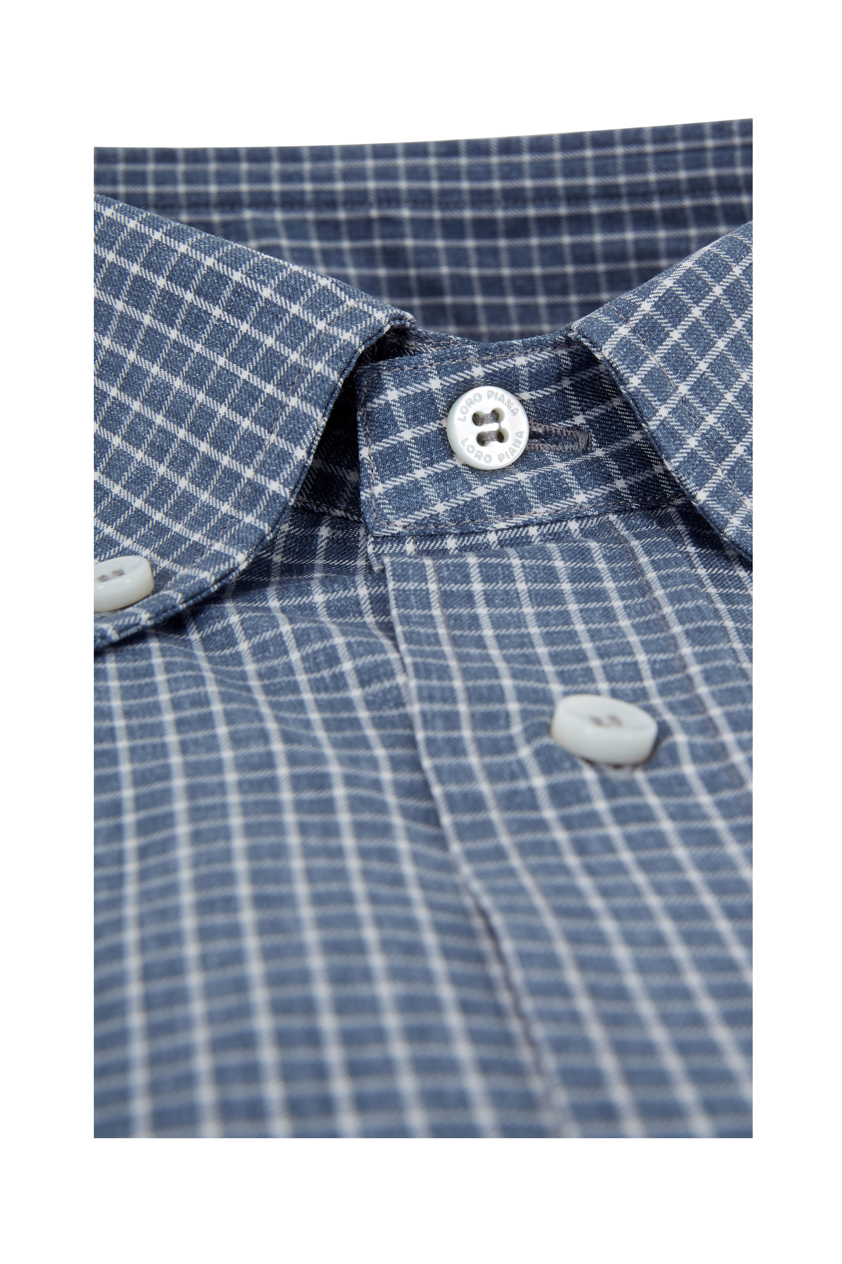 Loro Piana - Medium Blue Check Sport Shirt | Mitchell Stores