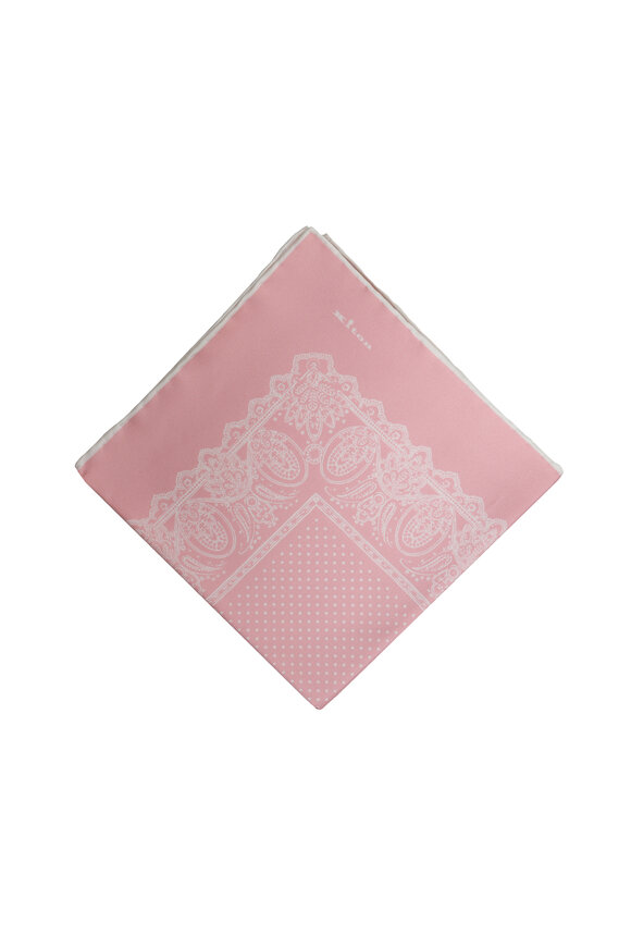 Kiton Light Pink Paisley Silk Pocket Square