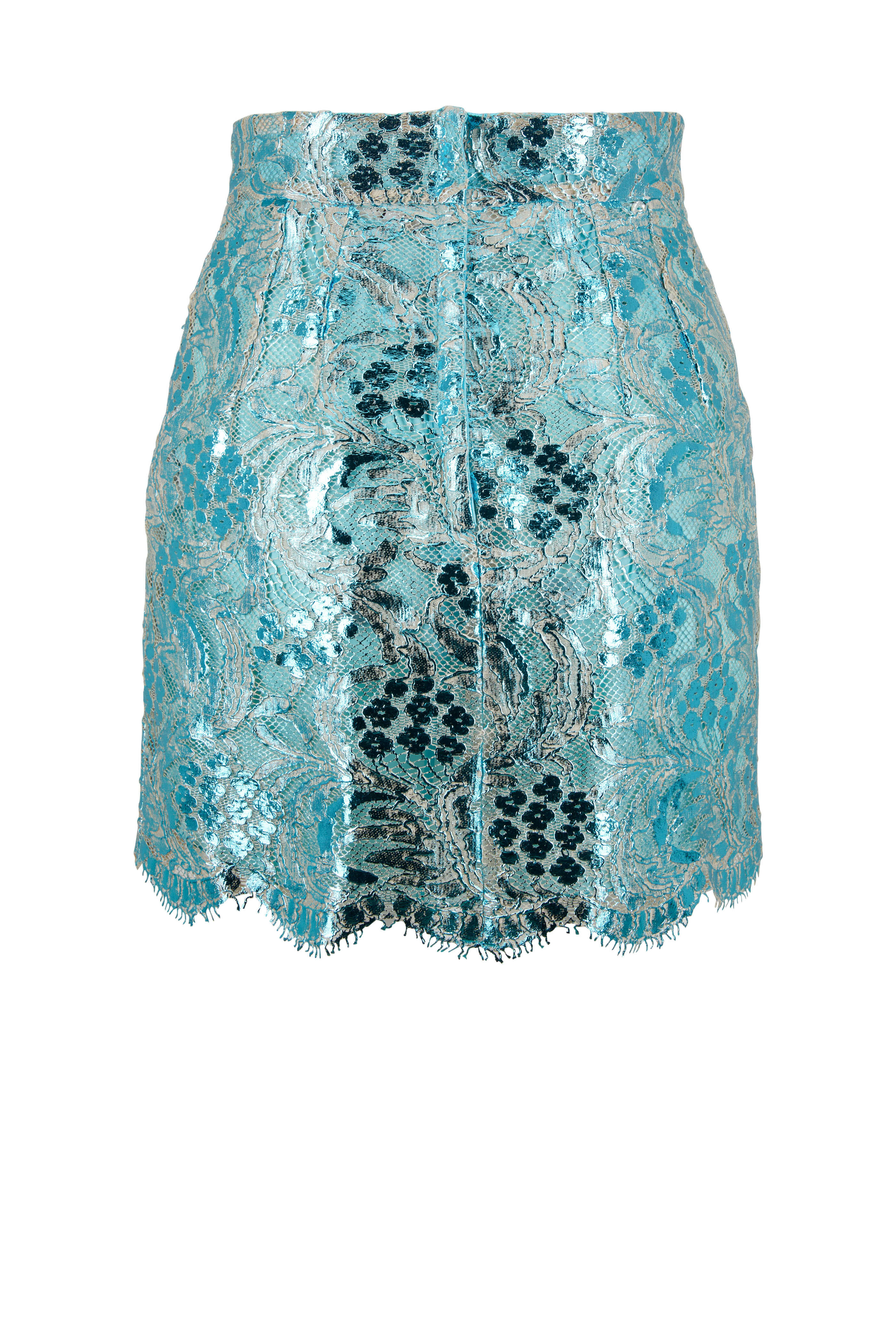 Dolce & Gabbana - Azure Laminated Lace Mini Skirt