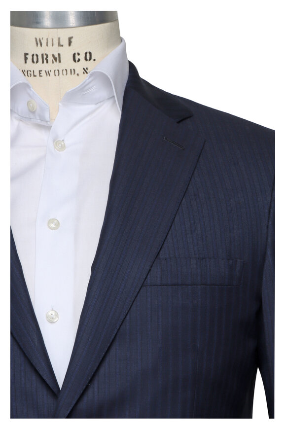 Brioni Navy Blue Wool Stripe Suit