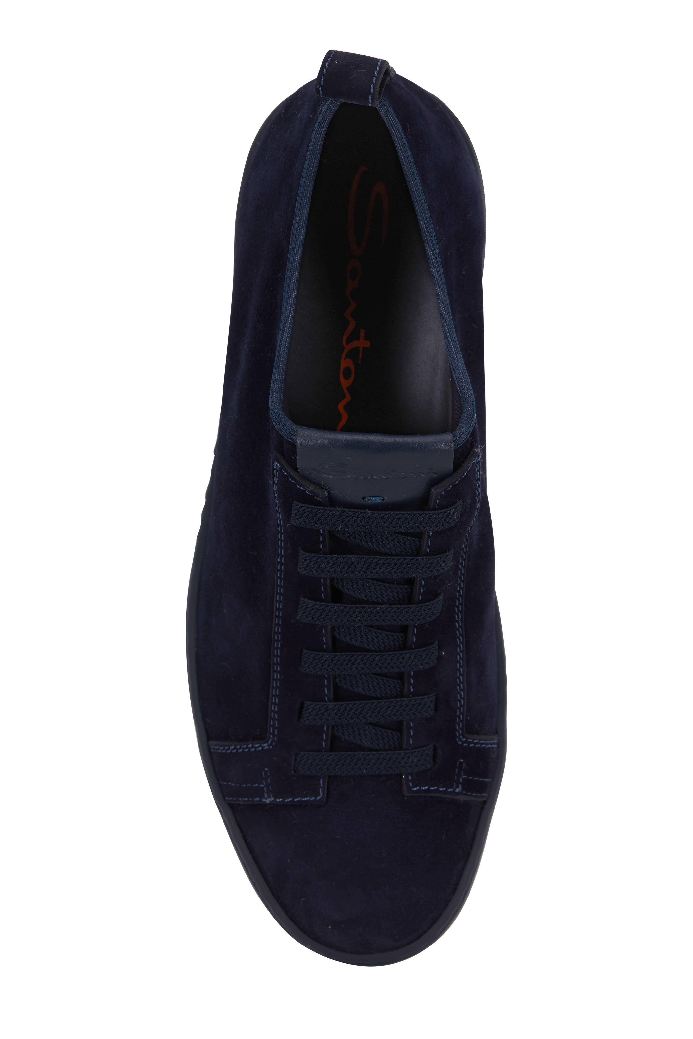 Santoni - Mantis Navy Blue Suede Elasticized Lace Sneaker