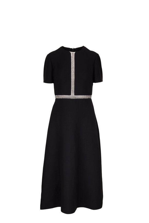 Valentino - Black Bead-Embroidered Midi Dress