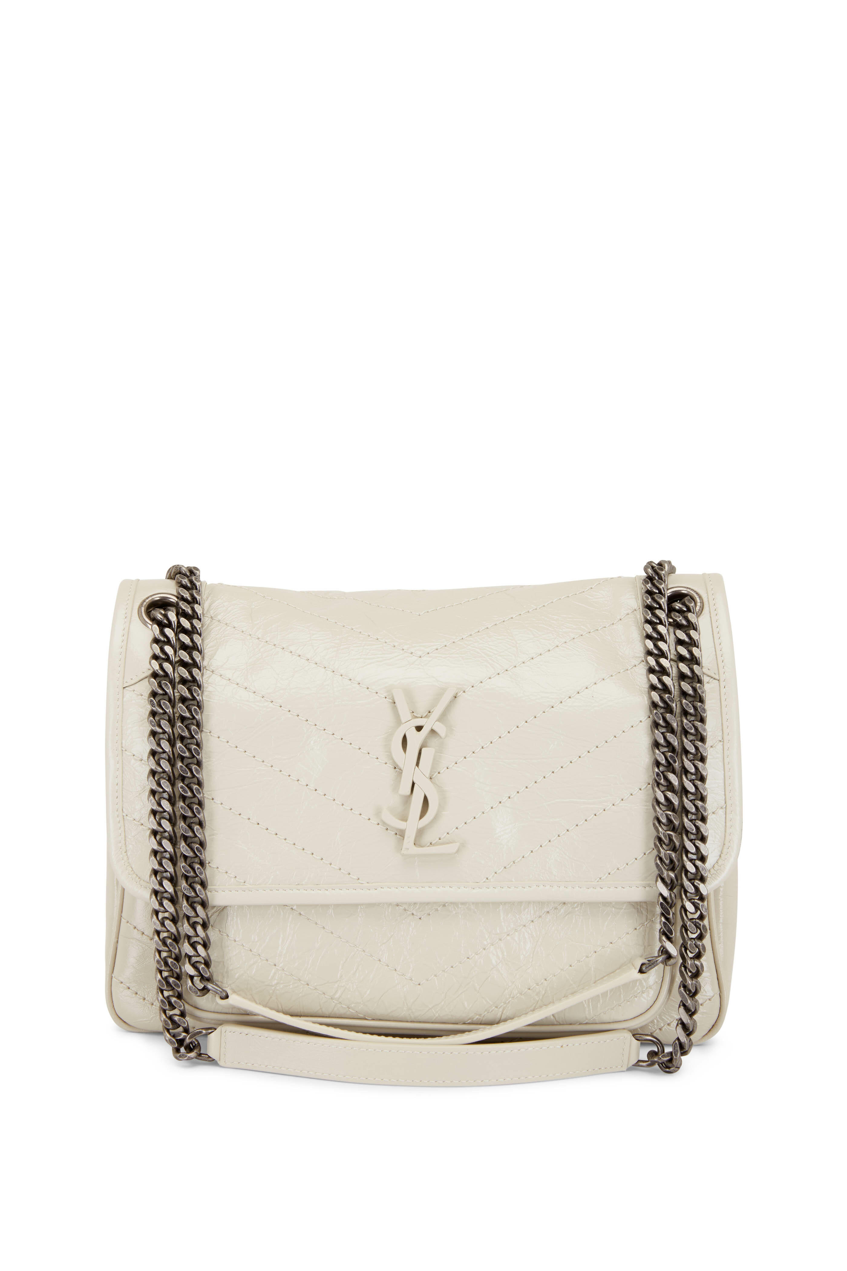 Saint Laurent Monogram Baby Chain Python Crossbody Bag, White