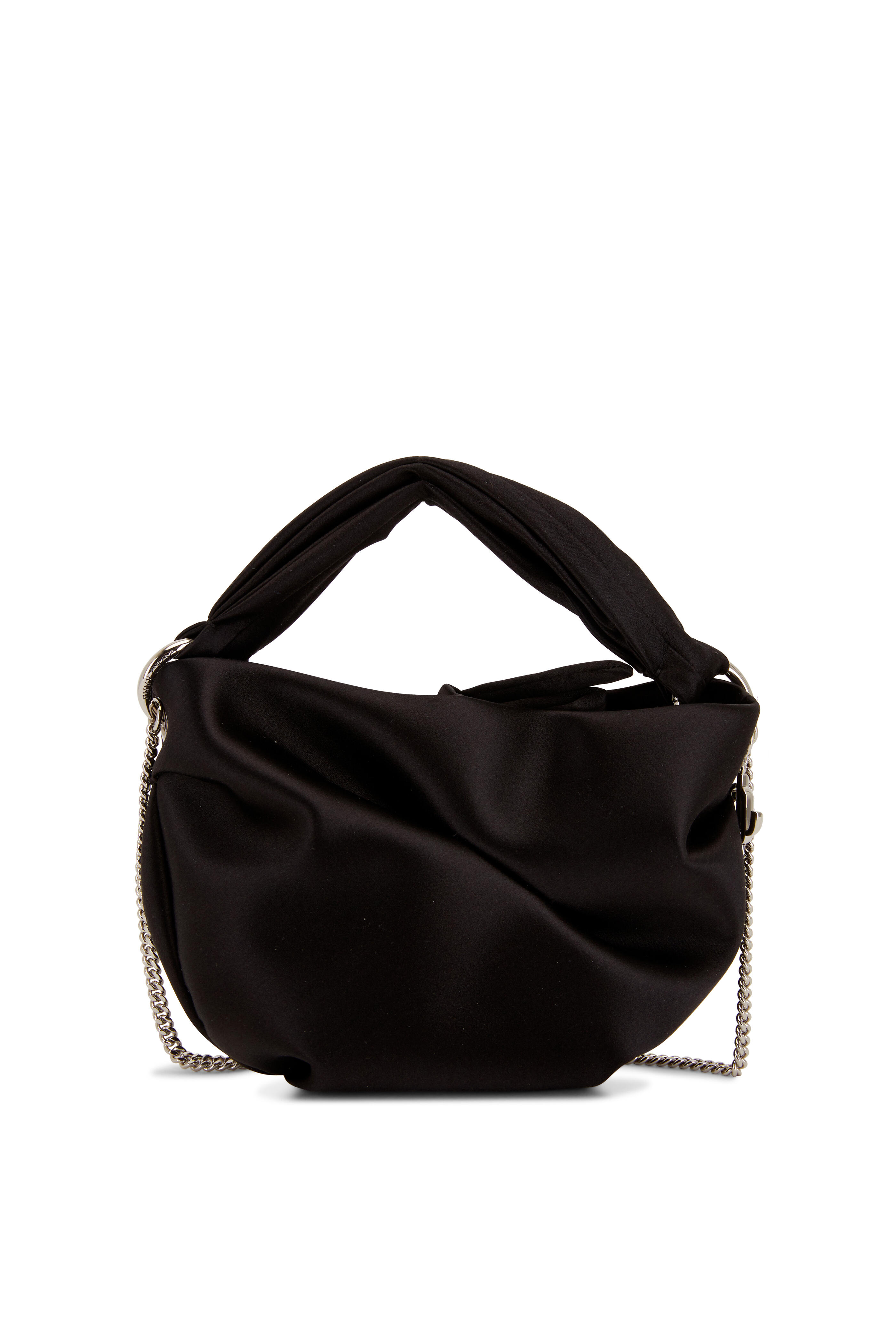 【関税&送料込】Jimmy Choo Black Satin Mini Avenue Shoulder AVENUE MINI SHOULDER | Black Satin Mini Shoulder Bag with