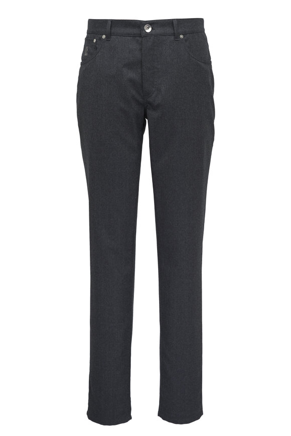 Brunello Cucinelli Charcoal Gray Wool Five Pocket Pant