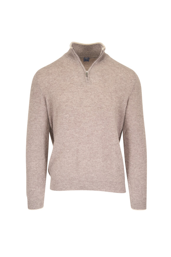 Fedeli Mushroom Bi Color Waffle Knit Quarter Zip - view 1