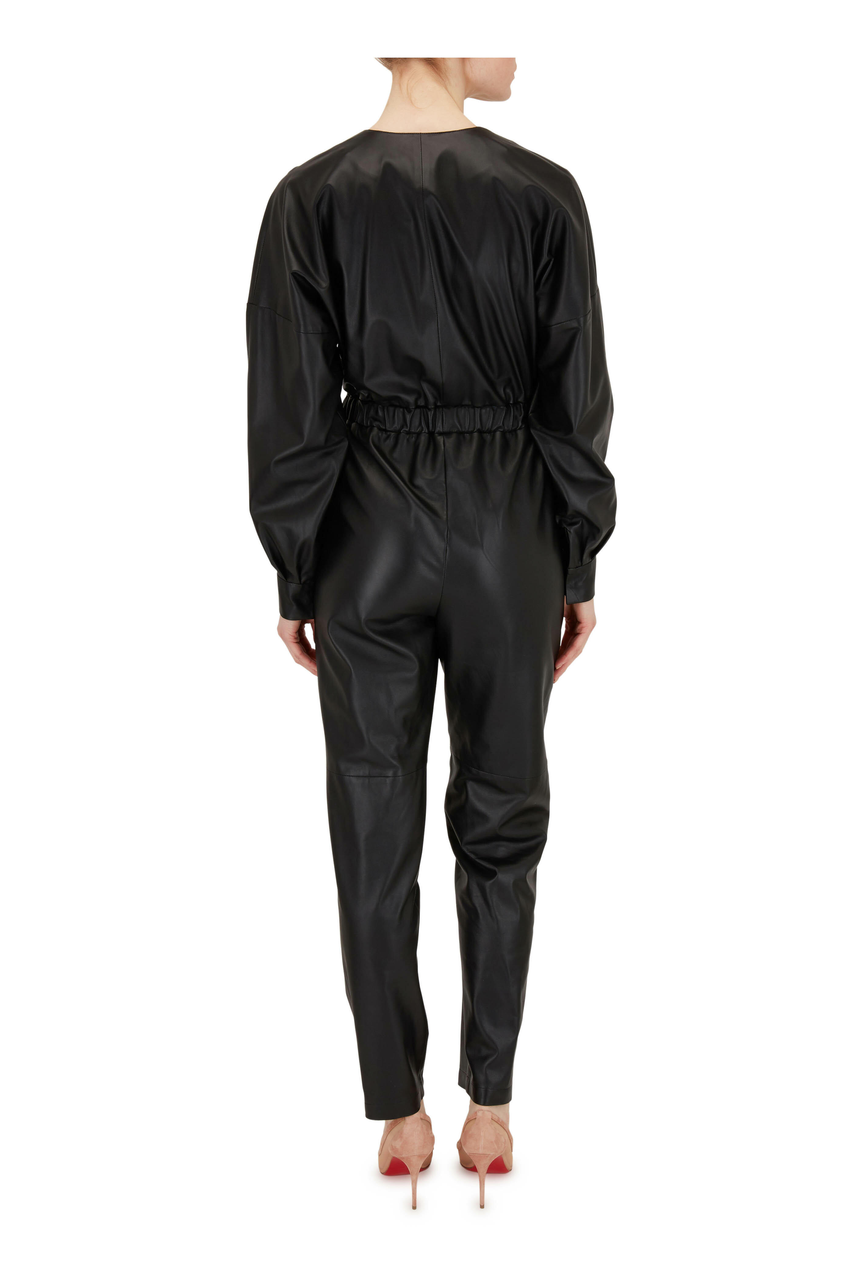Zeynep Arcay - Black Leather Front Zip Jumpsuit