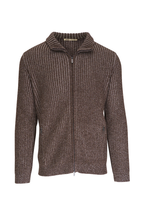 Maurizio Baldassari Brown Vanisé Ribbed Full Zip Sweater