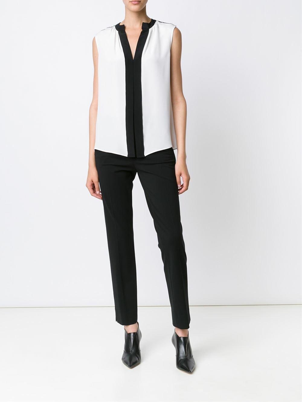Derek Lam - Ivory & Black Nehru Collar Sleeveless Blouse