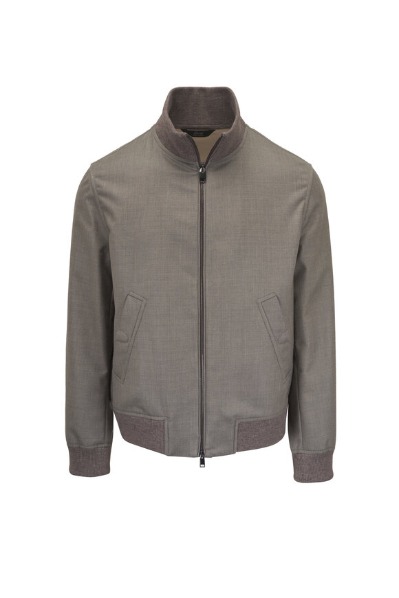 Brioni Gray Silk, Cashmere & Linen Bomber Jacket