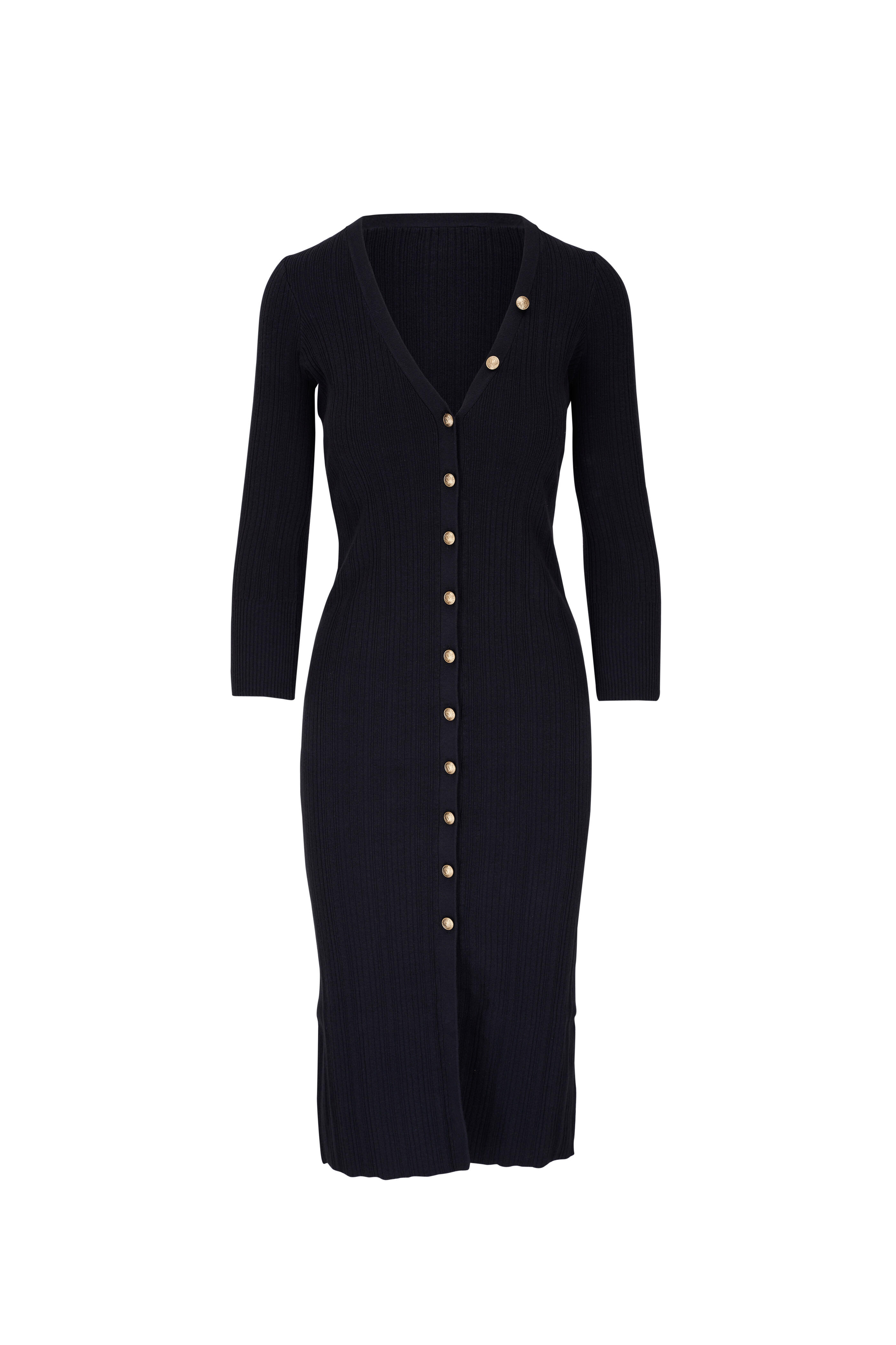 L'Agence - Kyra Midnight Gold Ribbed Duster Dress