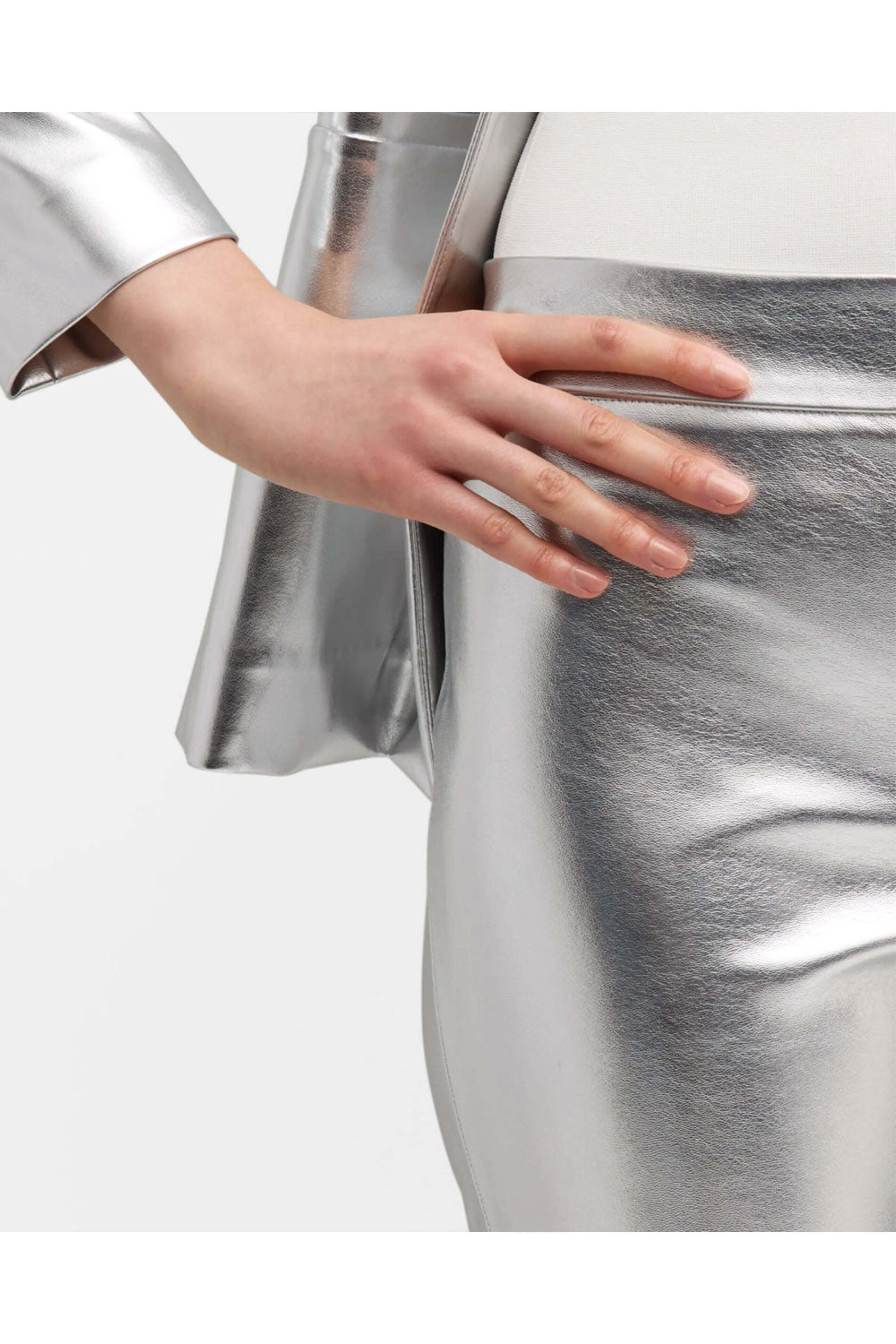 Alice & Olivia - Silver Metallic Vegan Leather Livi Pant