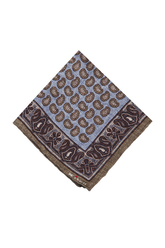 Kiton Light Blue Paisley Reversible Pocket Square - view 1