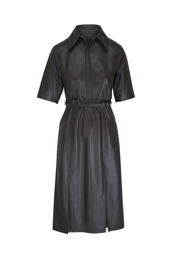 Akris - Mocca Leather Double Belted Dress 