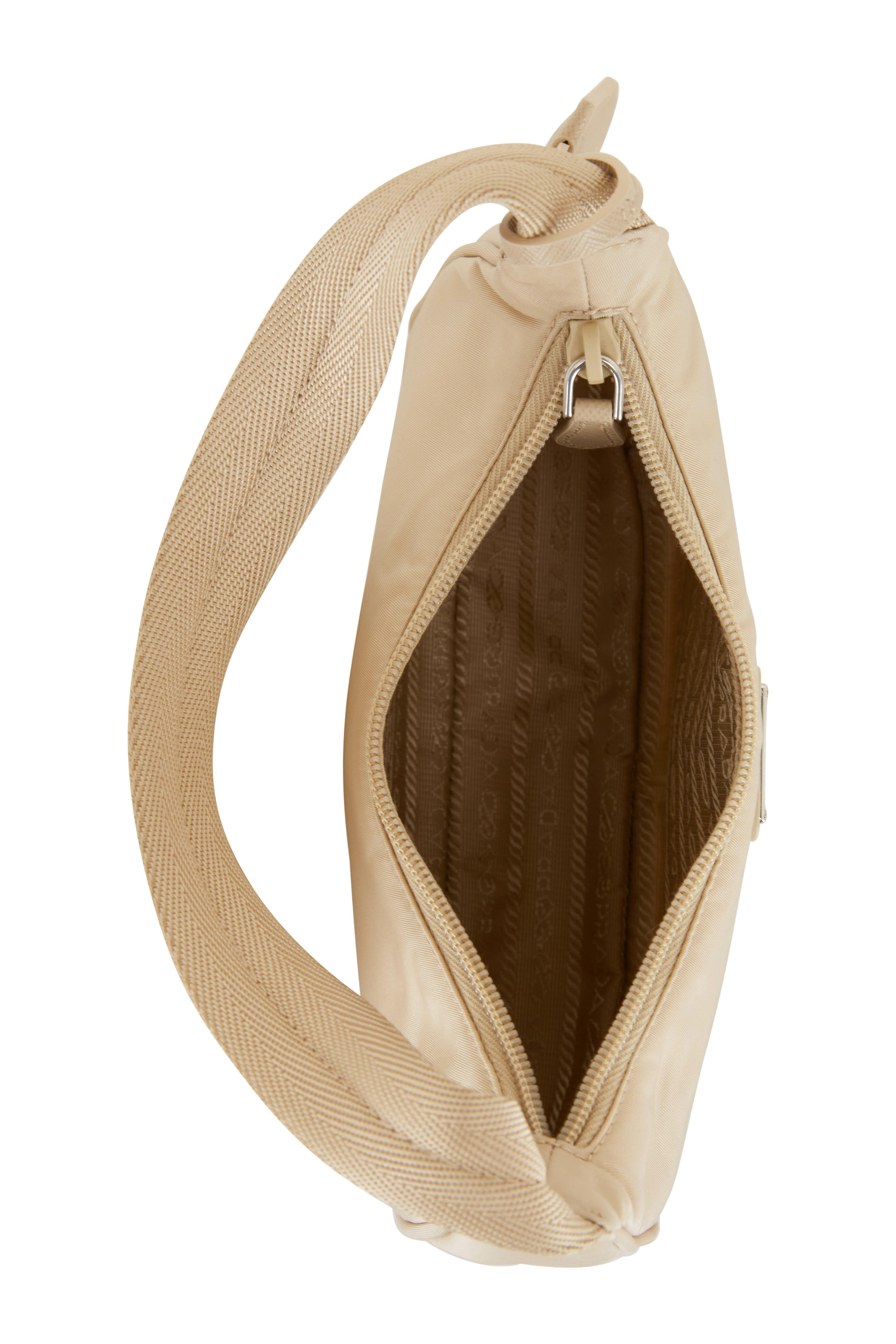 Prada Leather Card Holder With Shoulder Strap - Sand Beige