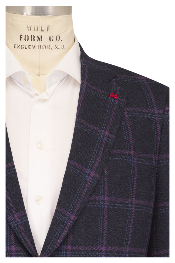 Isaia Navy & Purple Windowpane Wool & Cashmere Sportcoat - view 1