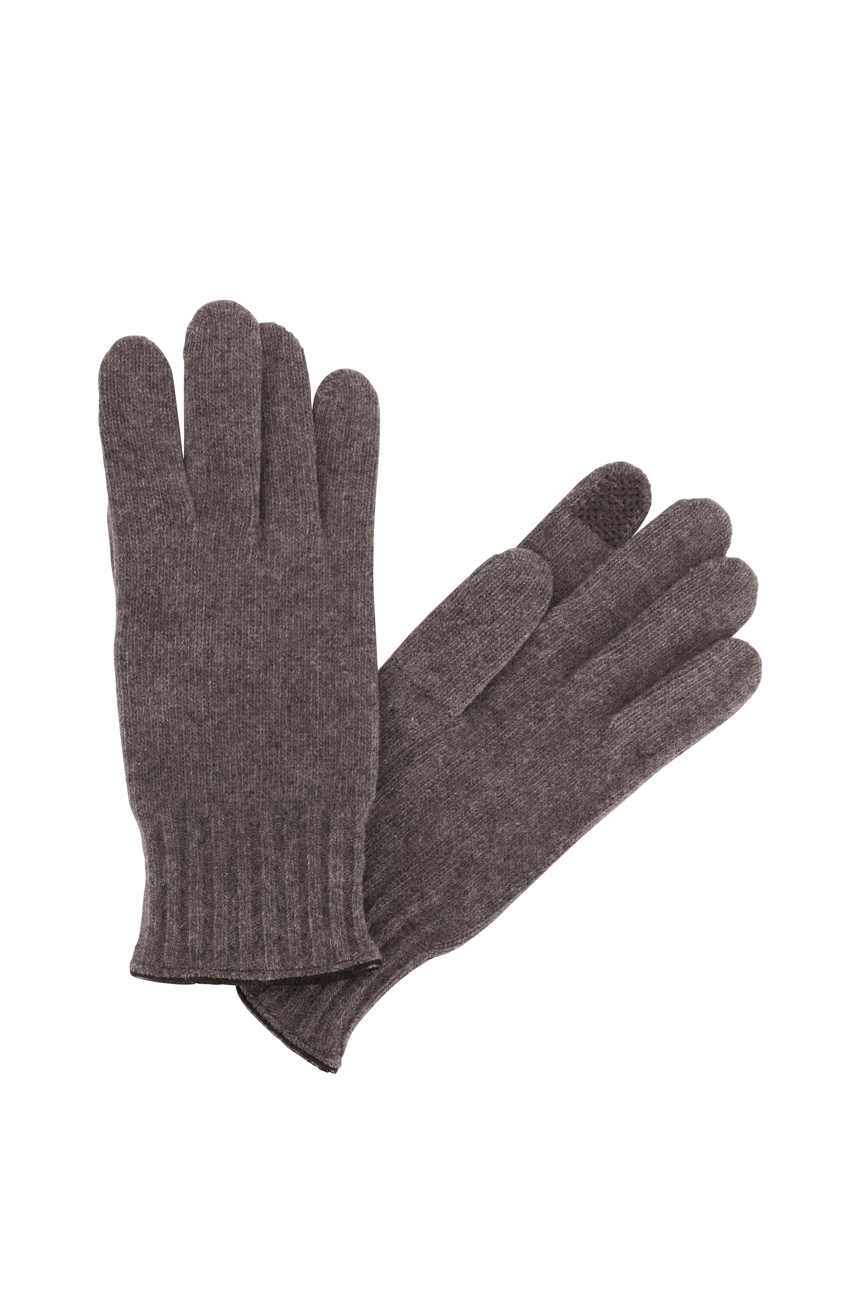 Portolano Gray Cashmere & Leather Trim Tech Gloves