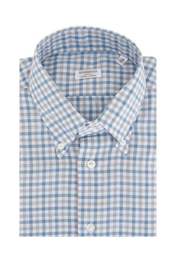 Borriello - Gray & Blue Check Flannel Dress Shirt