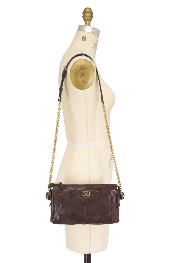 Valentino Garavani Small Panthea Brown Patchwork Chevron Shoulder Bag - view 5