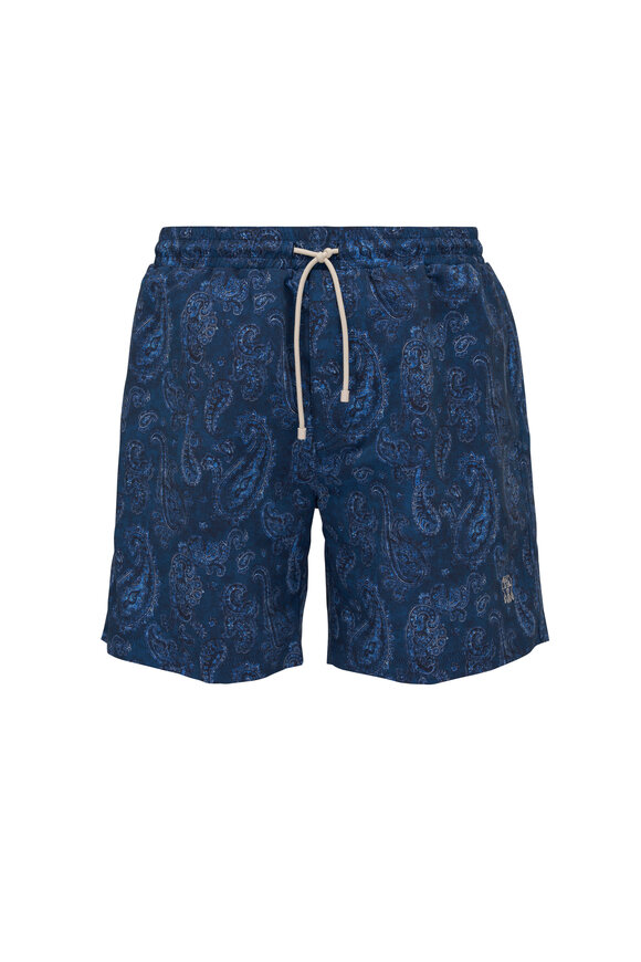 Brunello Cucinelli - Blue Paisley Print Swim Trunks