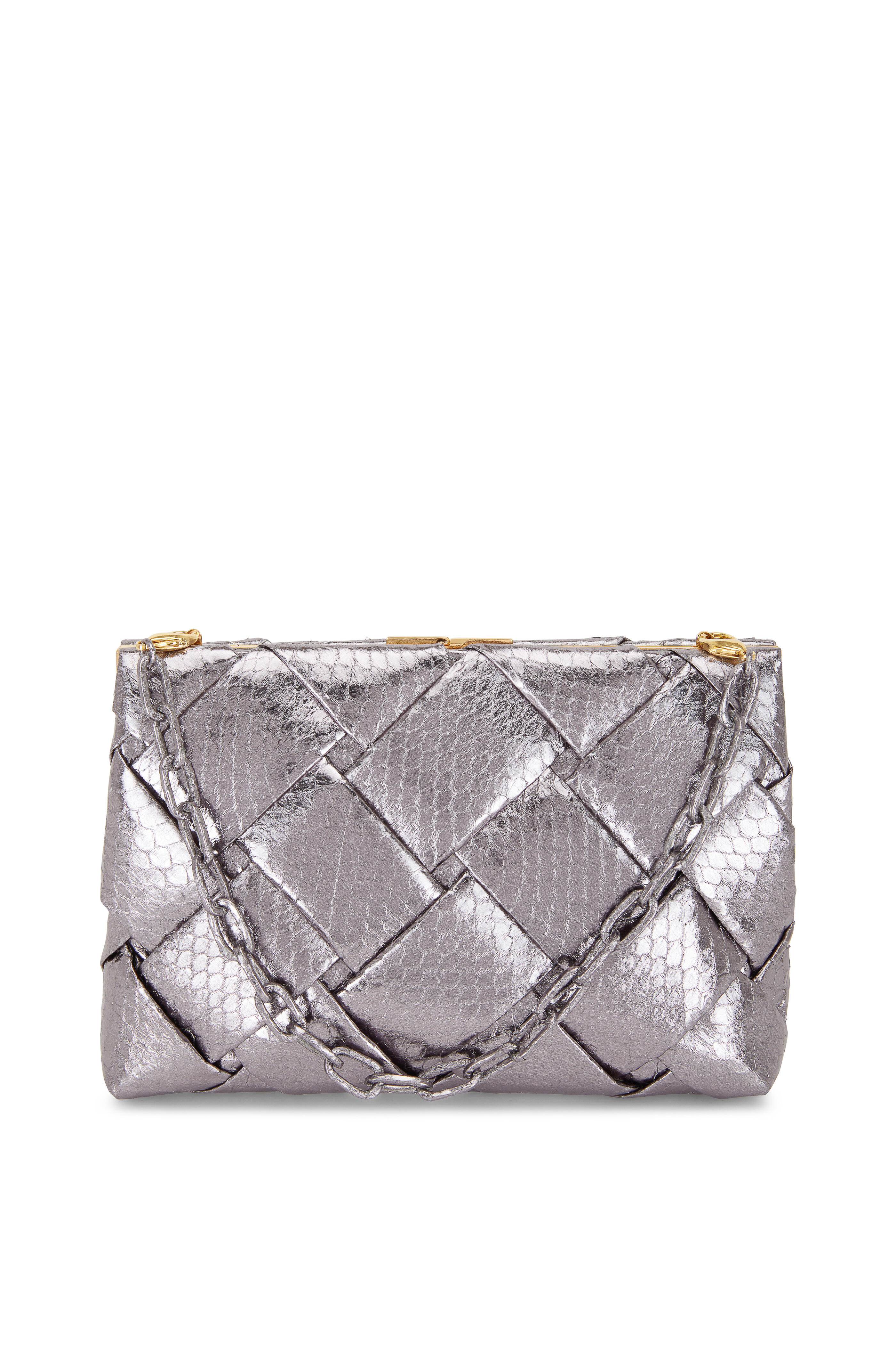 Nancy Gonzalez - Anthracite Elaphe Snakeskin Woven Frame Clutch