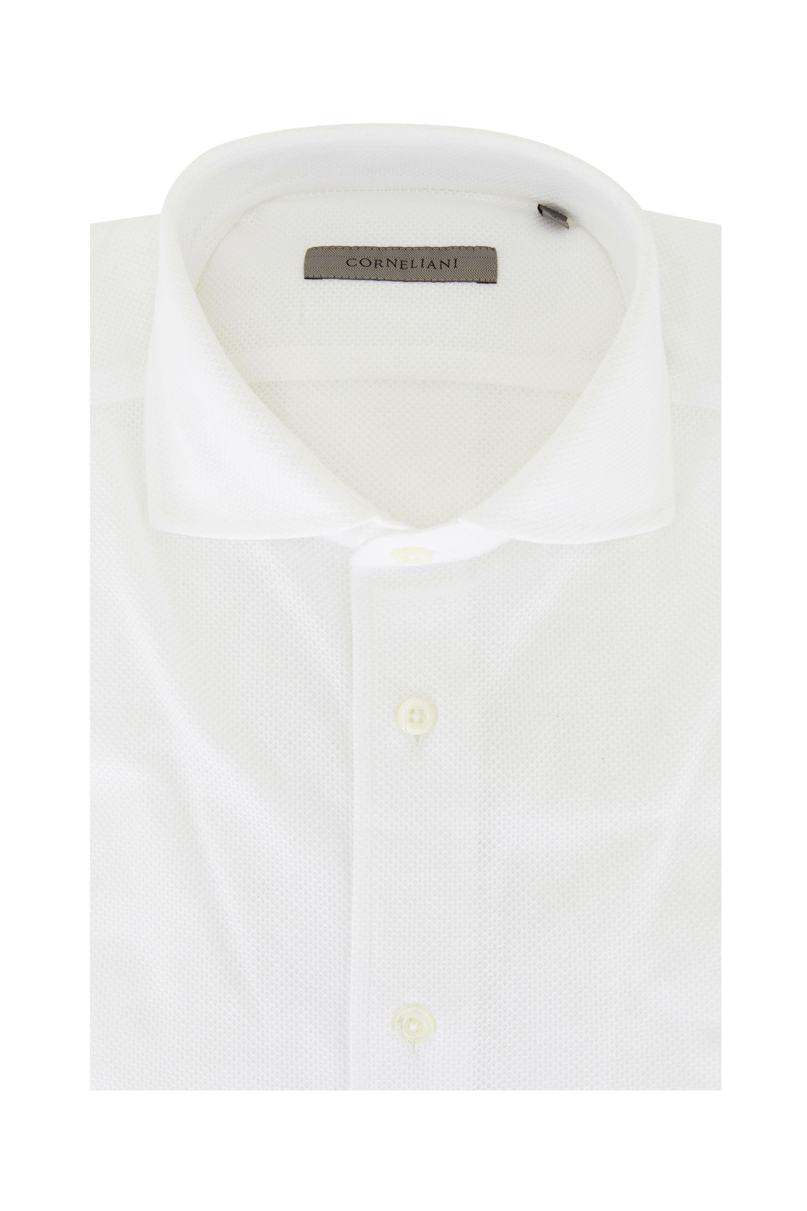 Corneliani - White Honeycomb Textured Cotton Sport Shirt