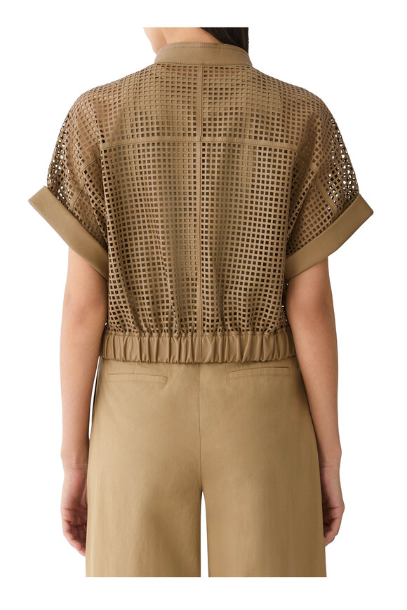 Lafayette 148 New York Laser Cut Grid Green Clay Nappa Leather Jacket - view 3