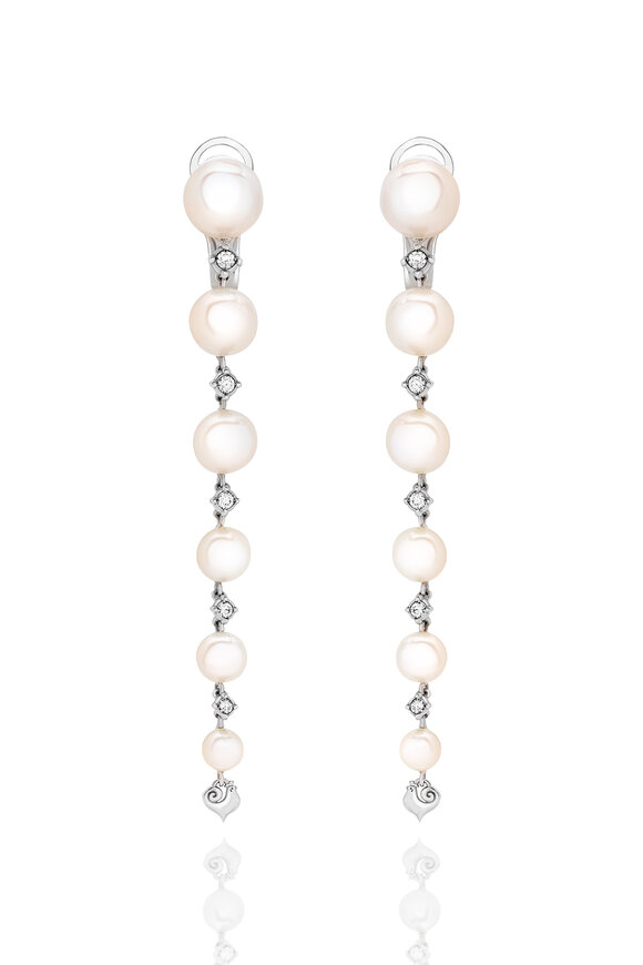Chantecler 18k White Gold Diamond & Pearl Drop Earring