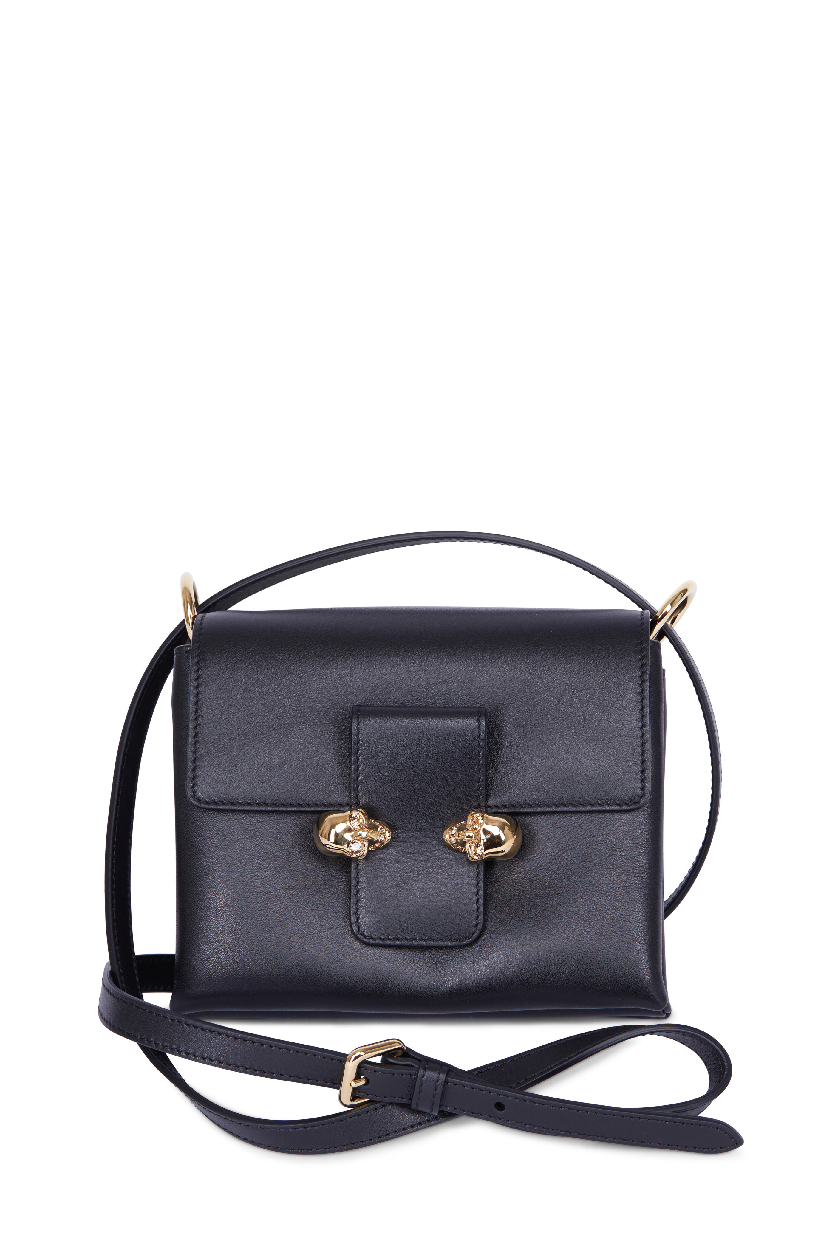 alexander mcqueen black twin skull cross body bag