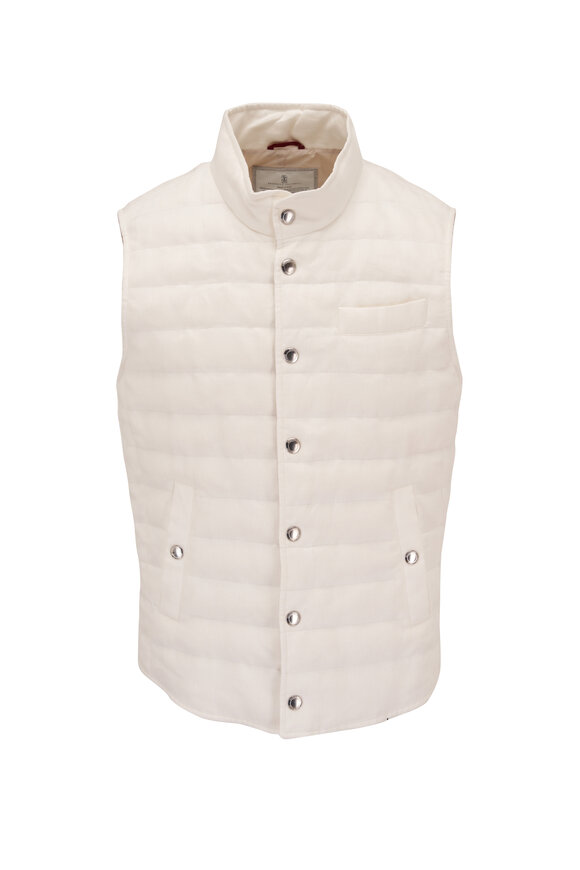 Brunello Cucinelli Quilted White Linen Puffer Vest 