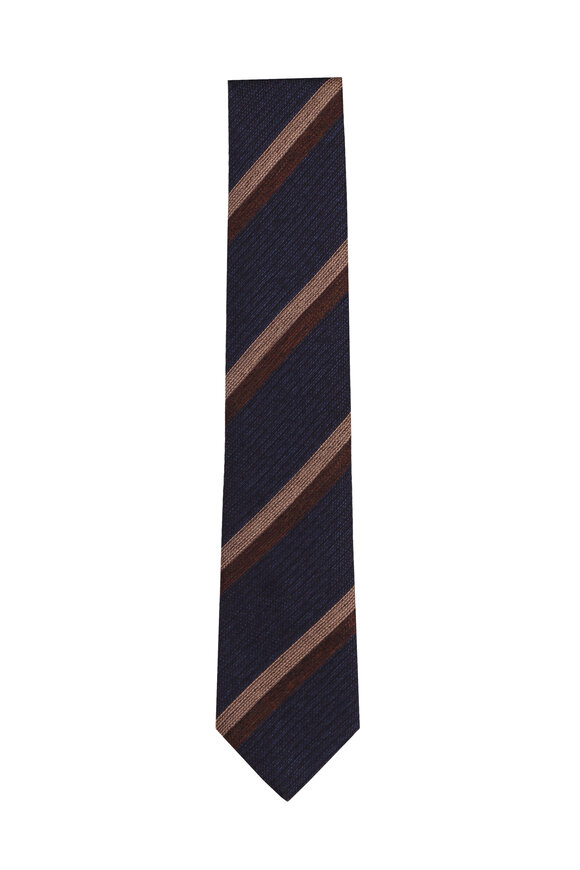 Geoff Nicholson Navy Blue & Brown Stripe Necktie - view 1