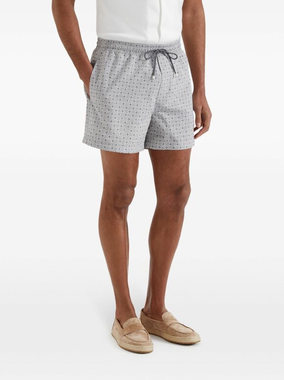 Brunello Cucinelli - Gray Geometric Print Swim Trunks