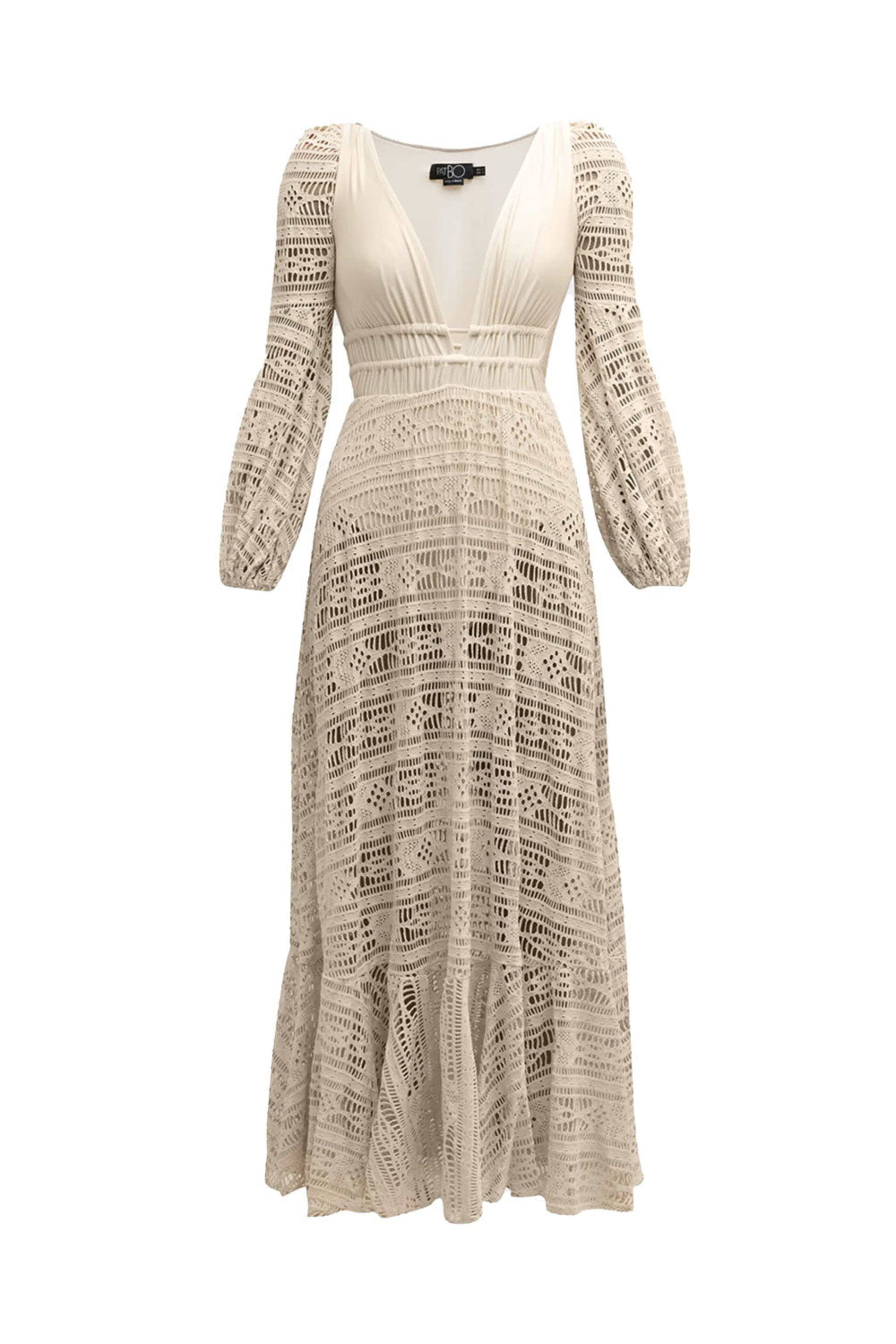 Patbo - Bone V Neck Crochet Beach Maxi Dress | Mitchell Stores