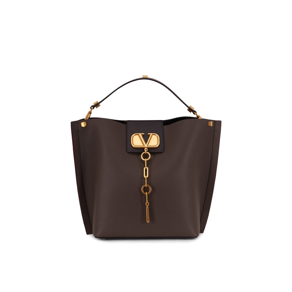 Valentino Garavani - V-Logo Dark Gray Grained Leather Medium