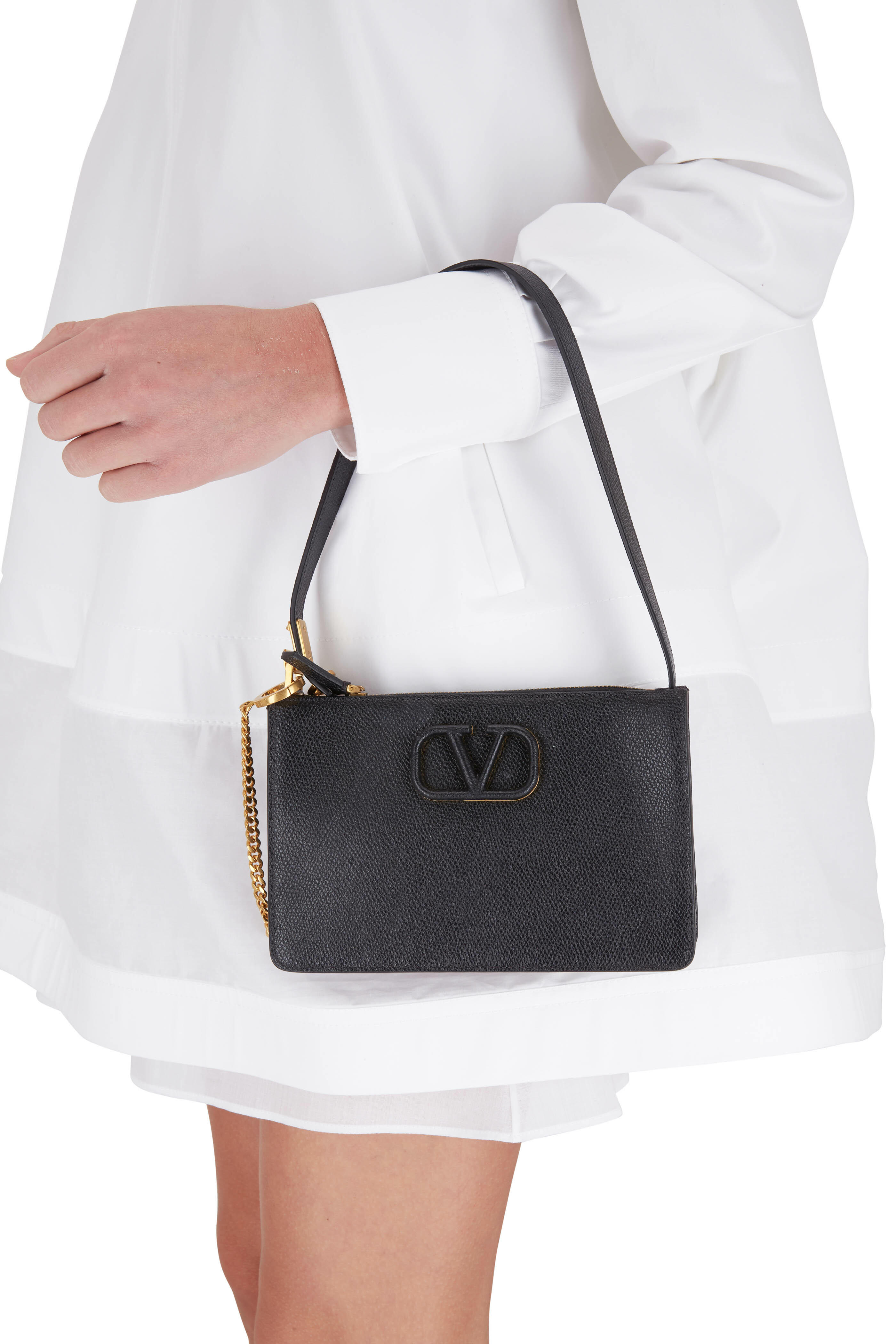 VALENTINO Garavani V Sling Leather Chain Shoulder Bag in Black