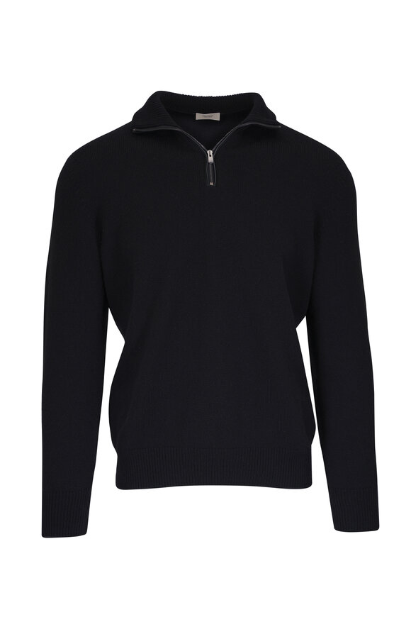 Agnona Black Cashmere Quarter Zip Pullover