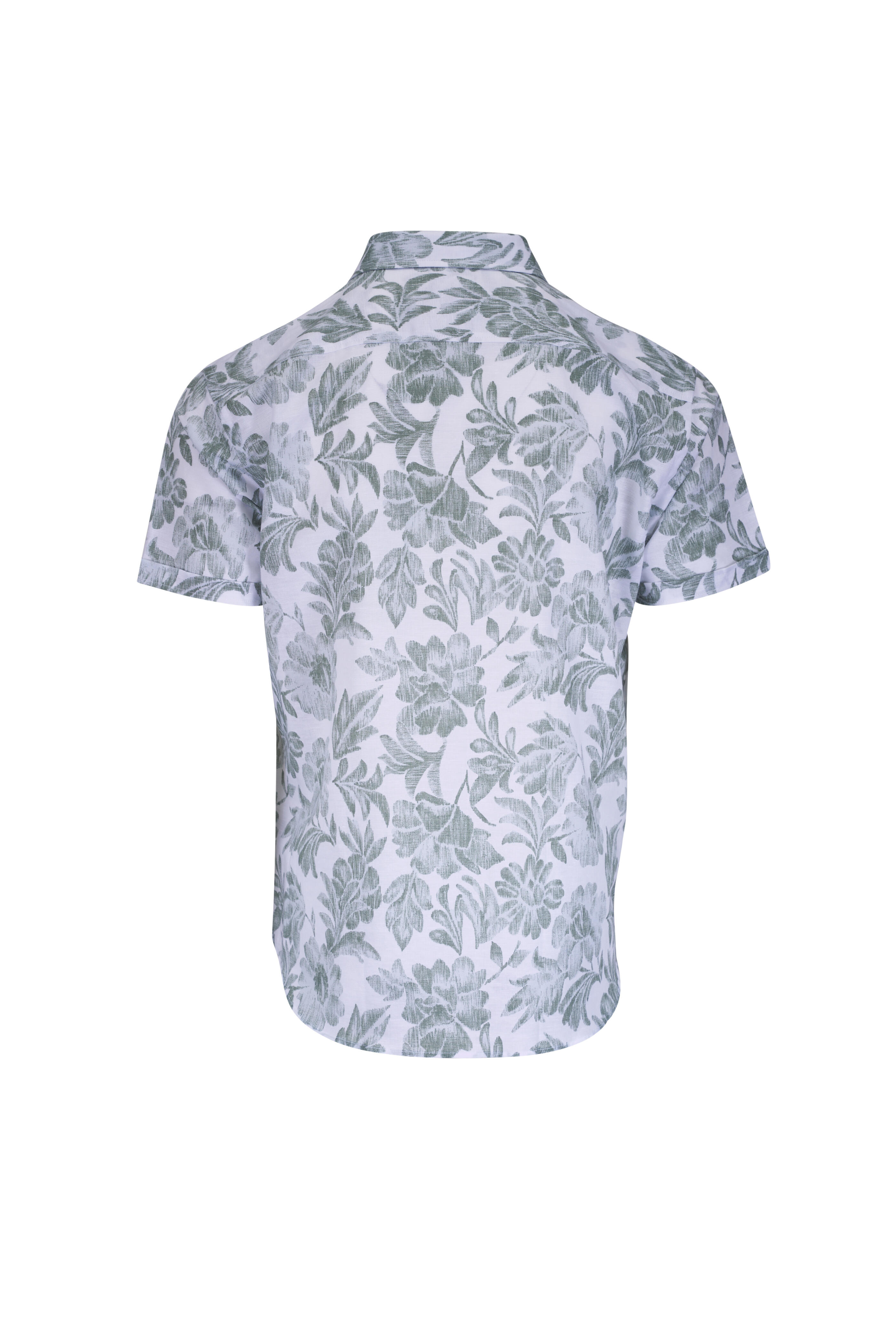 Patrick Assaraf - Green Floral Print Short Sleeve Button Down